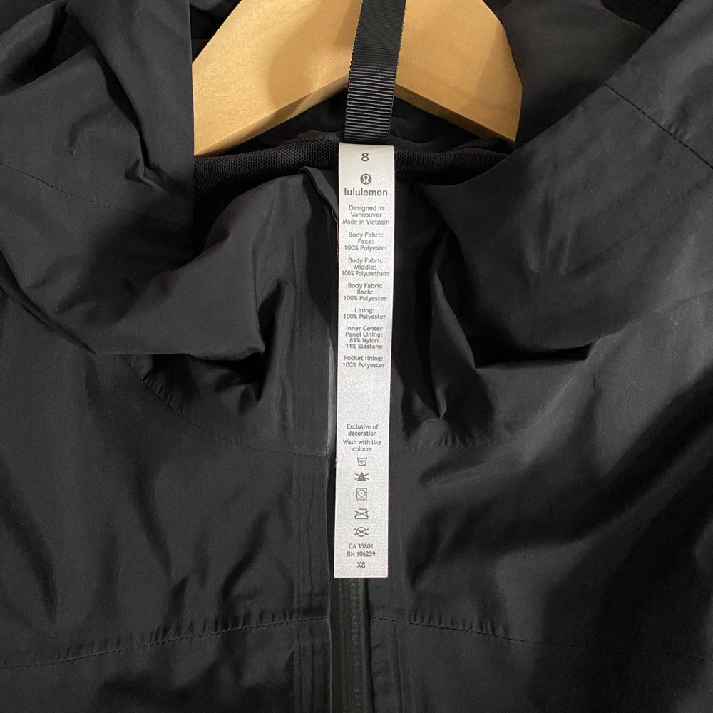 Lululemon EUC Rain Rules Jacket Black Waterproof Hooded Parka Coat Womens Size 8 - Picture 7 of 8